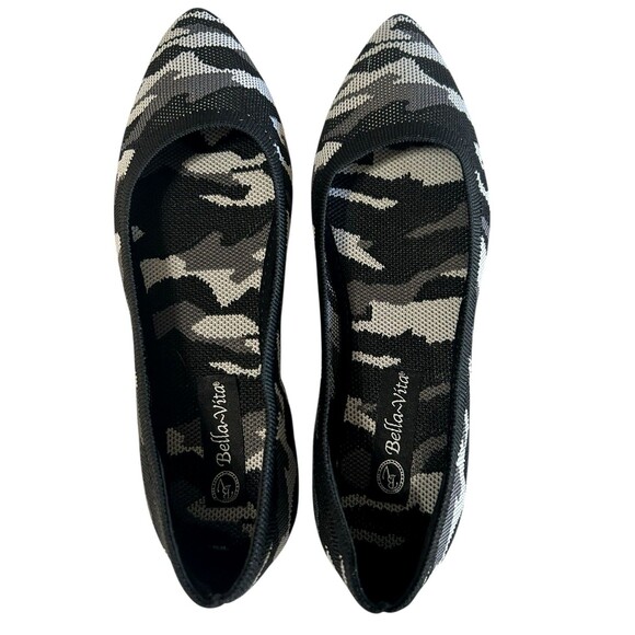 Bella Vita Mireya Knit Pointed Toes Flat Camo Ballet Flat Black Gray Slip On 8N - Picture 6 of 14